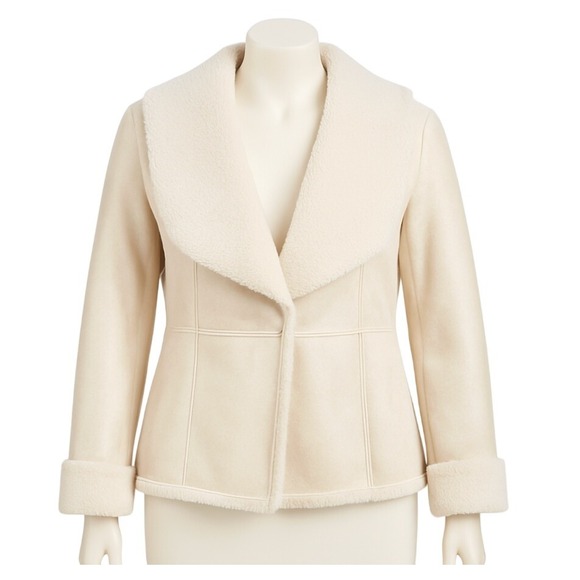 White House Black Market Jackets & Blazers - White House Black Market Jacket Women L Neutral Faux Shearling Drape Coat Winter